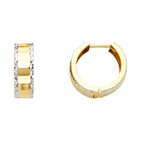 14K Two-Toned Gold Faceted Line Huggie Earrings - 5mm x 15mm