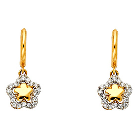 14K Yellow Gold Fancy Star CZ Huggie Earrings