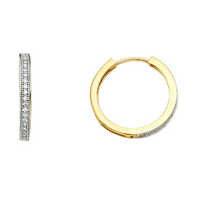 14K Two-Tone Gold Milgrain Pave CZ Huggie Earrings - 2mm x 17mm