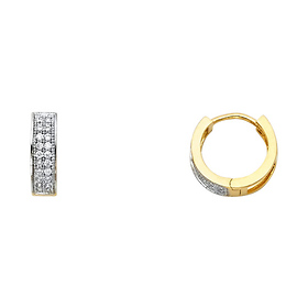 14K Two-Tone Gold Two-Row Pave CZ Huggie Earrings - 3mm x 12mm
