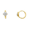 14K Yellow Gold Flower Round CZ Huggie Earrings - 6mm x 12mm