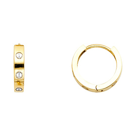 14K Yellow Gold Button Huggie Earrings - 3mm x 17mm