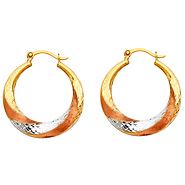 14K TriGold Faceted & Satin Crescent Hoop Earrings
