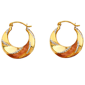 14K TriGold Fancy Crescent Hoop Earrings