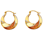 14K TriGold Fancy Crescent Hoop Earrings