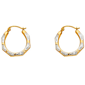 14K Two-Tone Gold Fancy Milgrain Hoop Earrings