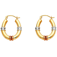 14K TriGold Oval Hinge Hoop Earrings