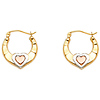 14K TriGold Crescent Heart Hoop Earrings
