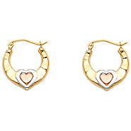14K TriGold Crescent Heart Hoop Earrings