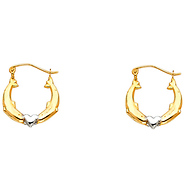 14K Two-Tone Gold Dolphin Heart Hoop Earrings