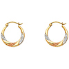 14K TricGold Crescent Milgrain Detailed Hoop Earrings