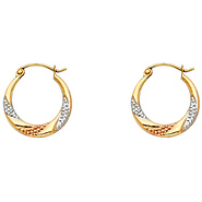 14K TricGold Crescent Milgrain Detailed Hoop Earrings