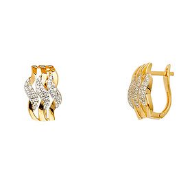 14k Yellow Gold 10mm Fancy CZ Hoop Earrings (16 x 7 mm)