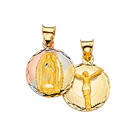 14K TriGold Holy Double Side Stamp Pendant