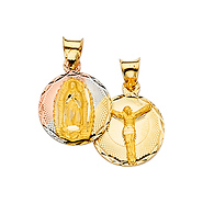 14K TriGold Holy Double Side Stamp Pendant