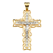 Open Ivy CZ XXL Crucifix Pendant in 14K Two-Tone Gold 85mmH