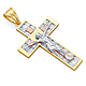 Extra Large Wide Double-Cross CZ Crucifix Pendant in 14K TriGold thumb 0