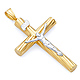 14K Two-Tone Gold Wood-Design Rod Crucifix Pendant - Small thumb 0