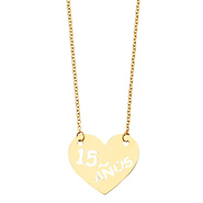 14K Yellow Gold 15 Years Heart Necklace - 18'