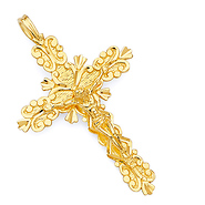 14K Yellow Gold Fancy Flourish Crucifix Pendant - Medium