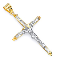 Large 14K Two-Tone Gold CZ Crucifix Pendant
