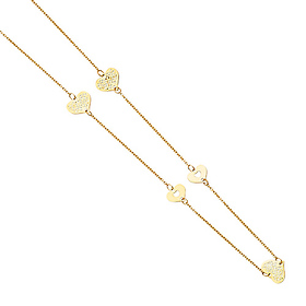 14K Yellow Gold 7mm Floating Heart Charms Necklace - 20in