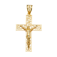 Extra Large Open Filigree Crucifix Pendant in 14K Yellow Gold