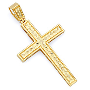 Large 14K Yellow Gold Diamond-Cut Weave Cross Pendant