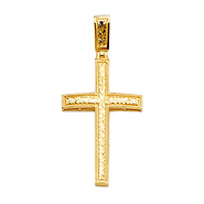 Large 14K Yellow Gold Diamond-Cut Ivy Leaf Cross Pendant