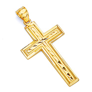 14K Yellow Gold Concave Diamond-Cut Cross Pendant - Large