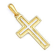 Bordered 14K Two-Tone Gold Cross Religious Pendant