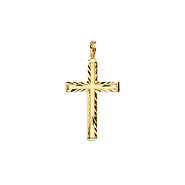 Concave Diamond-Cut Edge Cross Pendant in 14K Yellow Gold - Small