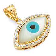 14K Yellow Gold CZ Evil Eye Pendant