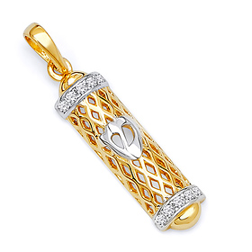 14K Two-Tone Gold Mezuzah Pendant with CZ Cubic Zirconia