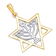 Menorah in Star of David Pendant - 14K Two-Tone Gold