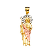 14K TriGold San Judas Tadeo Pendant - Large