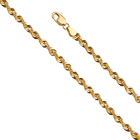 3.5mm Solid 14k Yellow Gold French Hollow Rope Chain Necklace 18-26in
