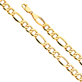 8.5mm 14K Yellow Gold Hollow Figaro 3+1 Bevel Chain Bracelet 8.5in