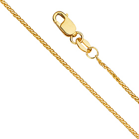 1mm 14K Yellow Gold Diamond-Cut Round Wheat Chain Necklace 16-24in