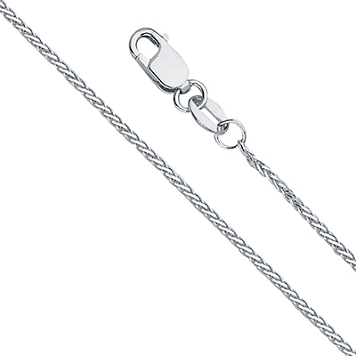 1mm Solid 14K White Gold Diamond-Cut Round Wheat Chain Necklace 16-24in