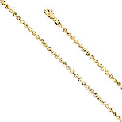 3mm 14K Yellow Gold Solid Moon-Cut Bead Ball Chain Necklace 18-24in