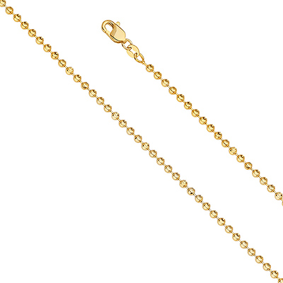 2.5mm Solid 14K Yellow Gold Moon-Cut Bead Ball Chain Necklace 16-24in