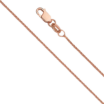0.9mm Solid 14K Rose Gold Round Wheat Chain Necklace 16-24in