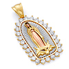 14K TriGold Halo CZ Our Lady of Guadalupe Pendant - Large