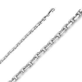 3mm 14K White Gold Solid Fancy Rectangle Link Cable Chain Necklace 20-30in