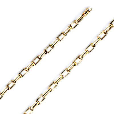 5mm 14K Yellow Gold Solid Hollow Paper Clip Link Chain Necklace 16-30in