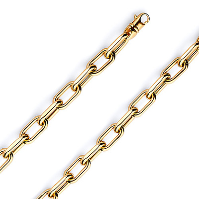 7mm 14K Yellow Hollow Gold Solid Paper Clip Link Chain Necklace 16-30in