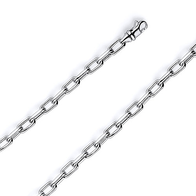 5mm 14K White Solid Gold Hollow Paper Clip Link Chain Necklace 16-30in