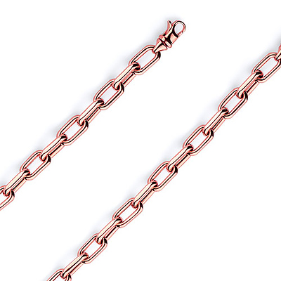6mm 14K Rose Gold Solid Hollow Paper Clip Link Chain Necklace 16-30in