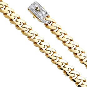 Men's 11.5mm MONACO CHAIN 14K Yellow Gold  Cuban Curb Bracelet with CZ Lock 8.5in